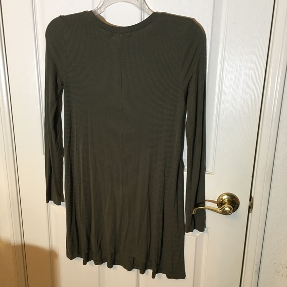 Forever 21 Green Dress Olive T-shirt Ribbed Mini F21 Long Sleeve Autumn Sz M - Picture 2 of 3